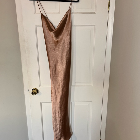 ROSE GOLD ASOS SATIN MIDI DRESS - sz 14 - Picture 3 of 8